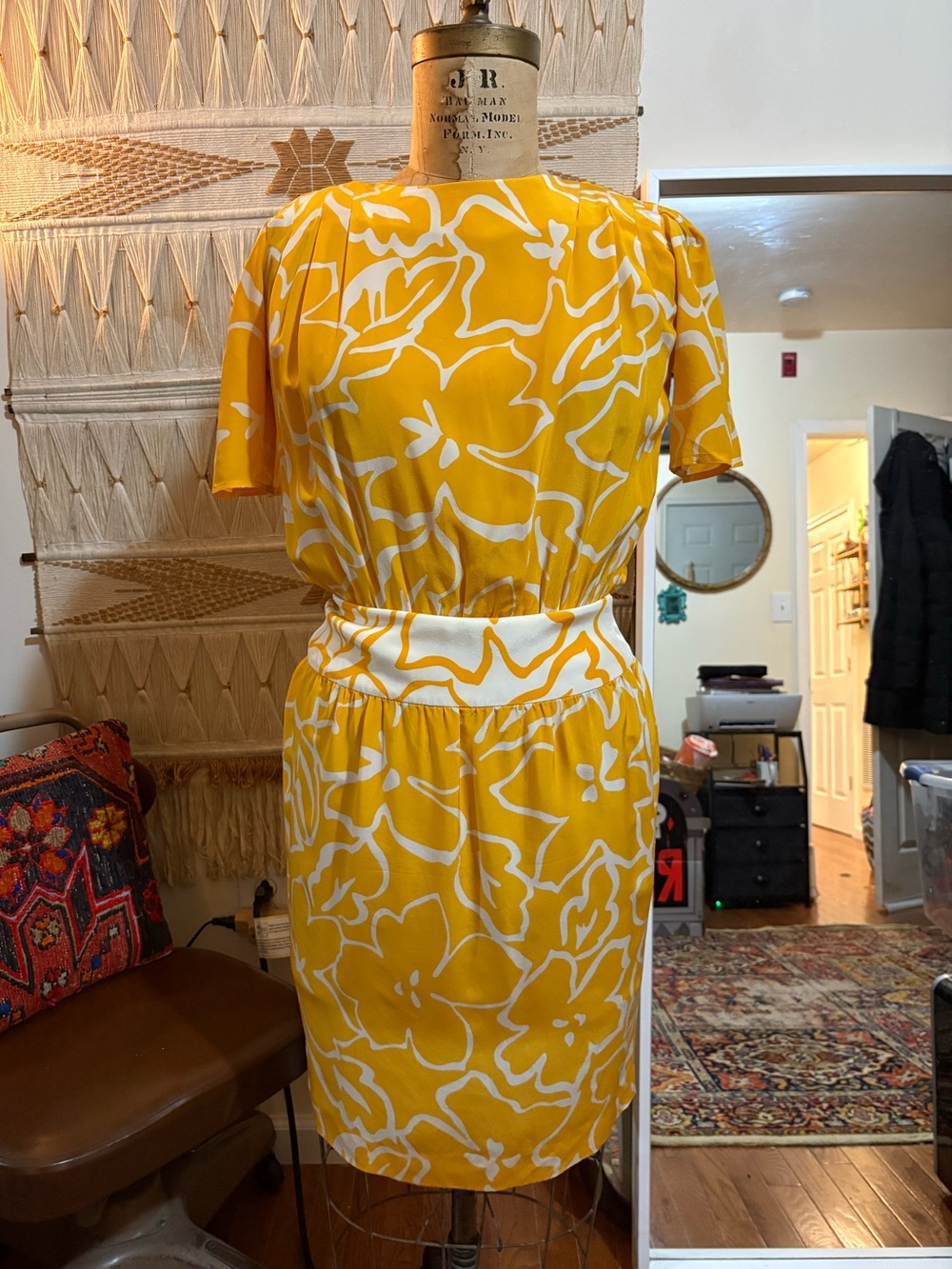 Liz Claiborne yellow and white silk vintage dress